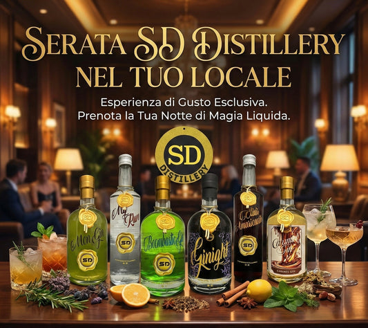Serata degustazione gin artigianali SD Distillery con bicchieri e botaniche