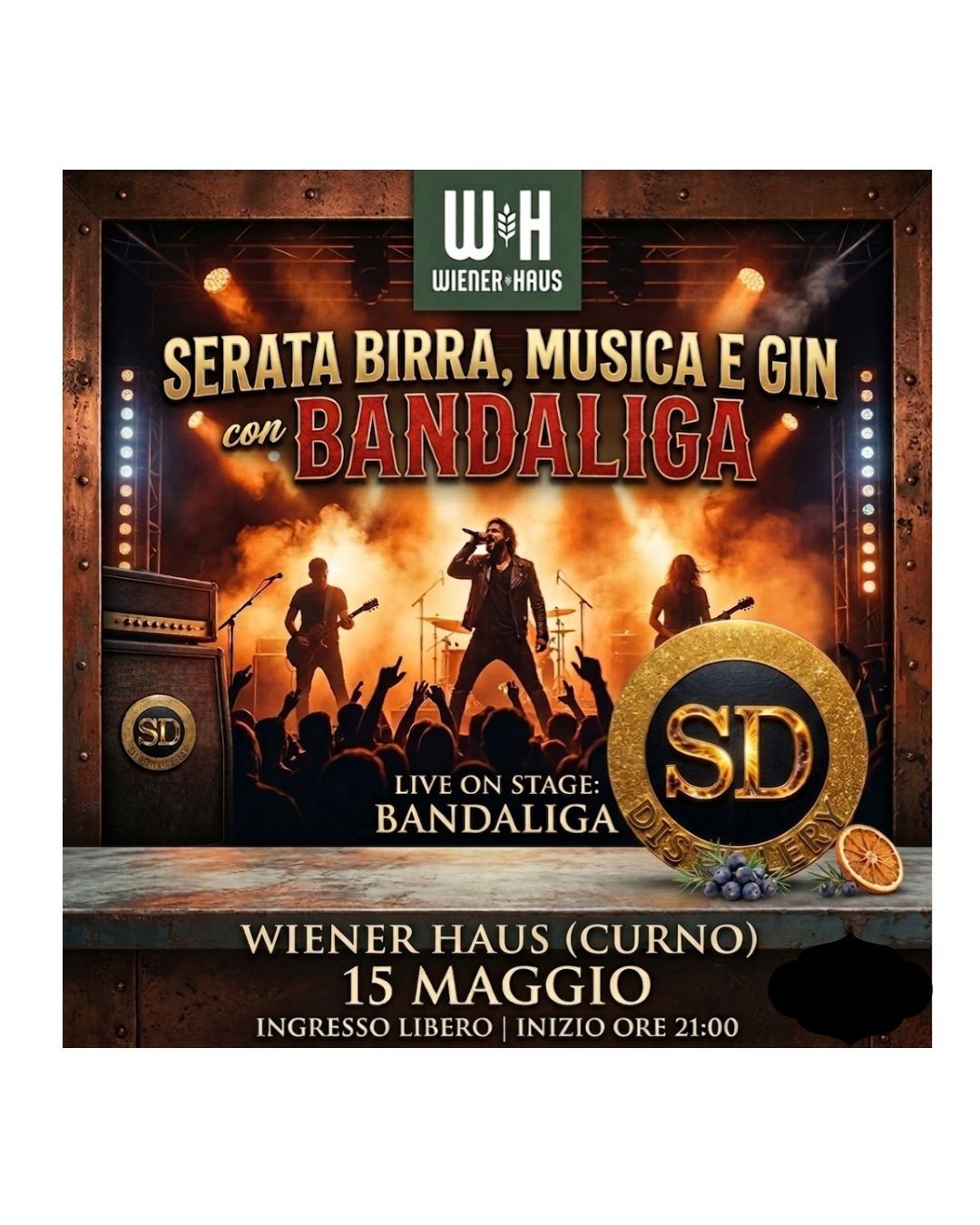 Serata Birra Musica e Gin — Bandaliga live — SD Distillery al Wiener Haus Curno 15 Maggio