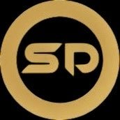Logo design featuring the letters SP in a modern style, enclosed in a circular gold outline on a black background.